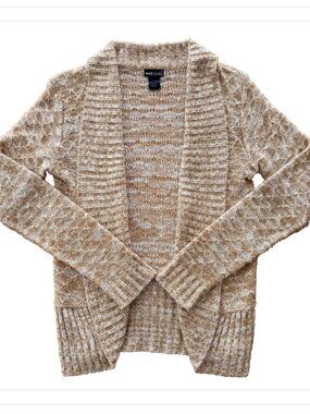 Wet Seal Womens L Open Front Cardigan Coastal Grandma Vintage Tan White Cozycore